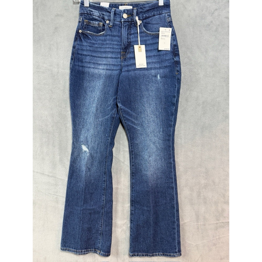 New Good American Classic Dark Jean size 0 good petite bootcut Stretch Comfort